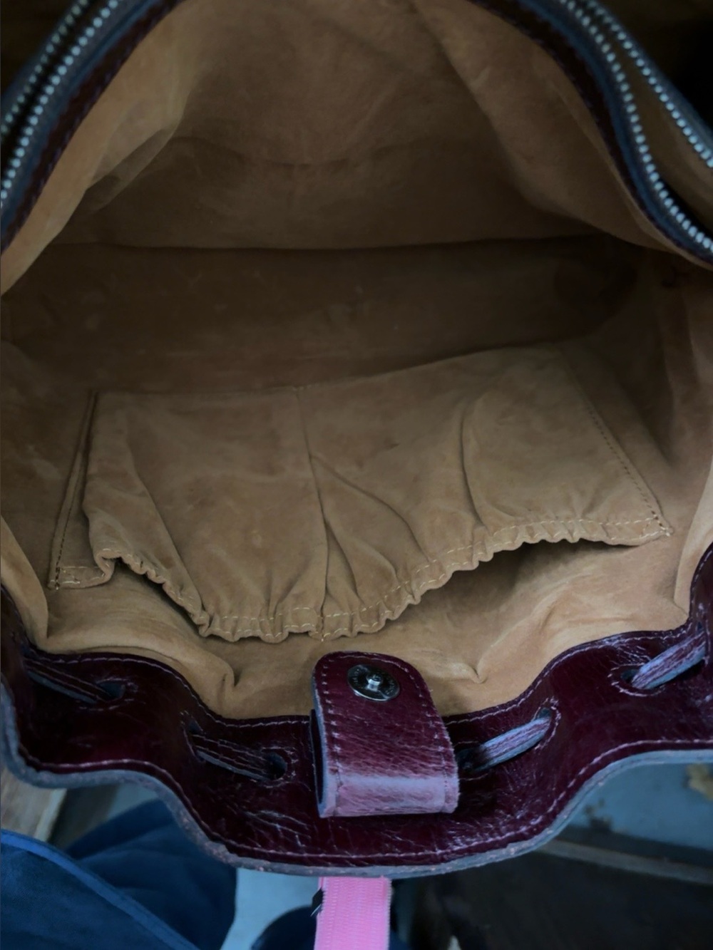 Patricia Nash "Witney" tote bag deep plum leather featuring drawstring tassel - Picture 7 of 11